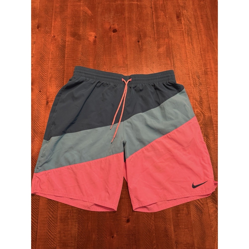 Nike Teal and Aqua Colorblock Swim Shorts Lined Trunks Sz XL